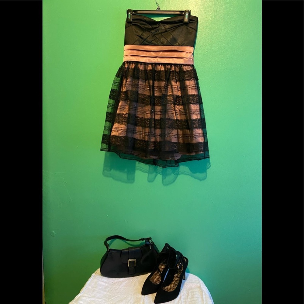 Black lace and Pink satin cocktail dress.